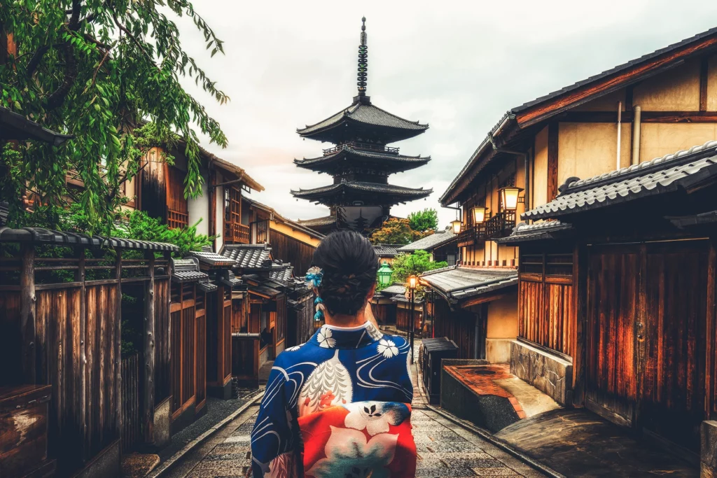 Person in Kimono taking a picture in Kyoto